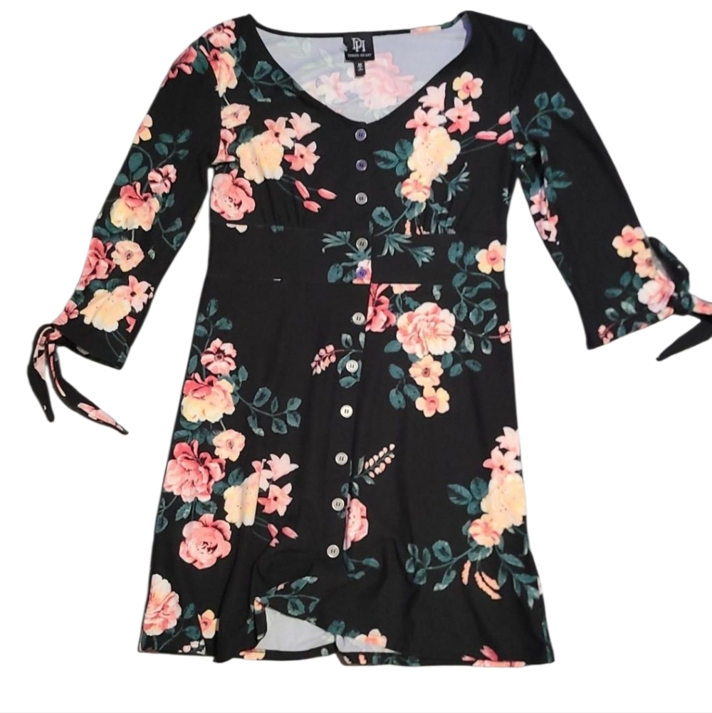 New Black Floral Dress M